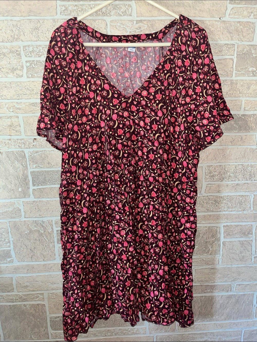 Old Navy Burgundy and Pink Floral Dress
